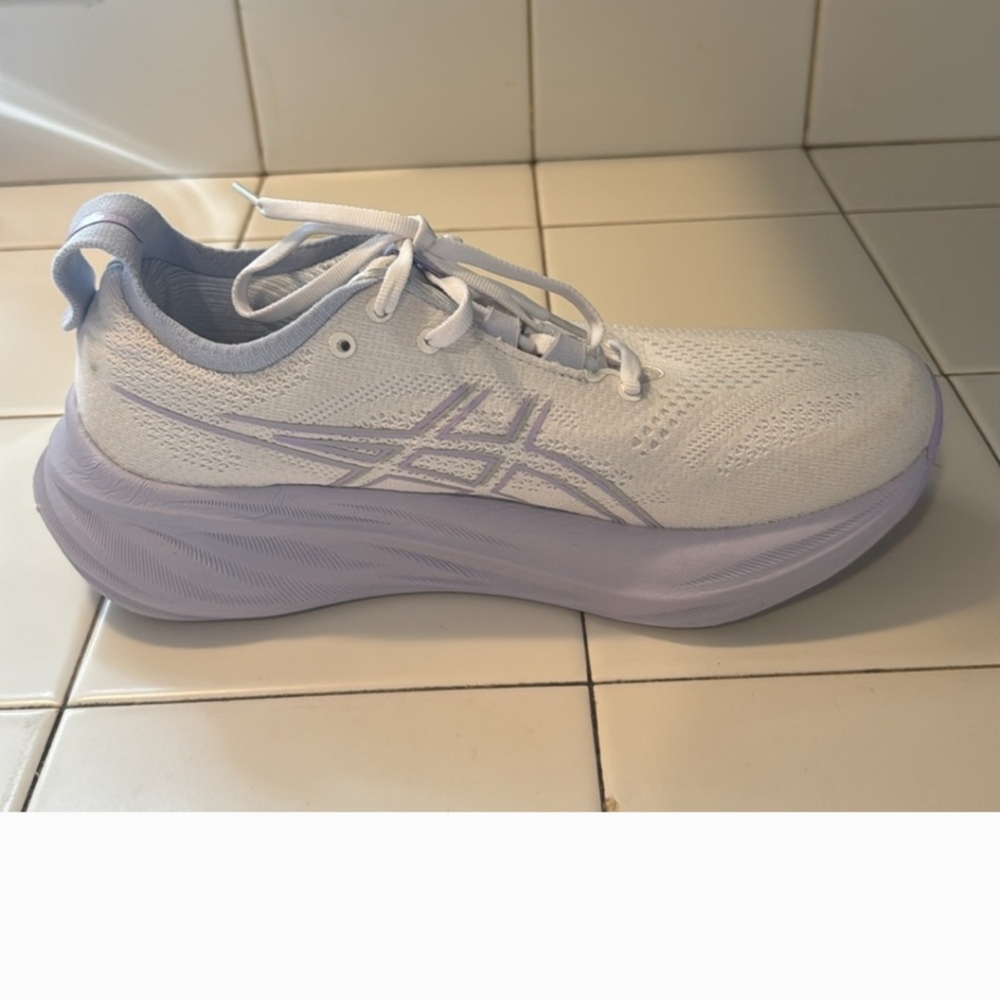 Asics Gel Nimbus 26, Women's White and Purple Running Shoes - Picture 8 of 12